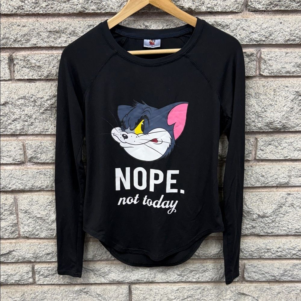 Black Long Sleeve Shirt with Cartoon Graphic